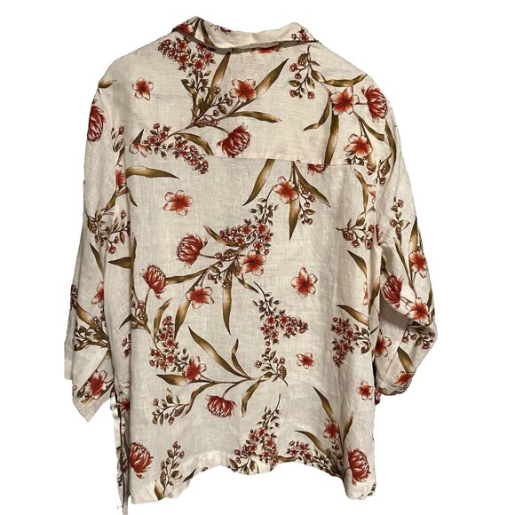 NWT TAHARI 100% Linen V Neck Floral Top Blouse Size 3XL - Picture 4 of 7